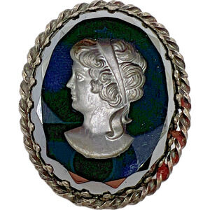 West Germany Black Glass Cameo Brooch Inverted Vintage Costume Jewelry